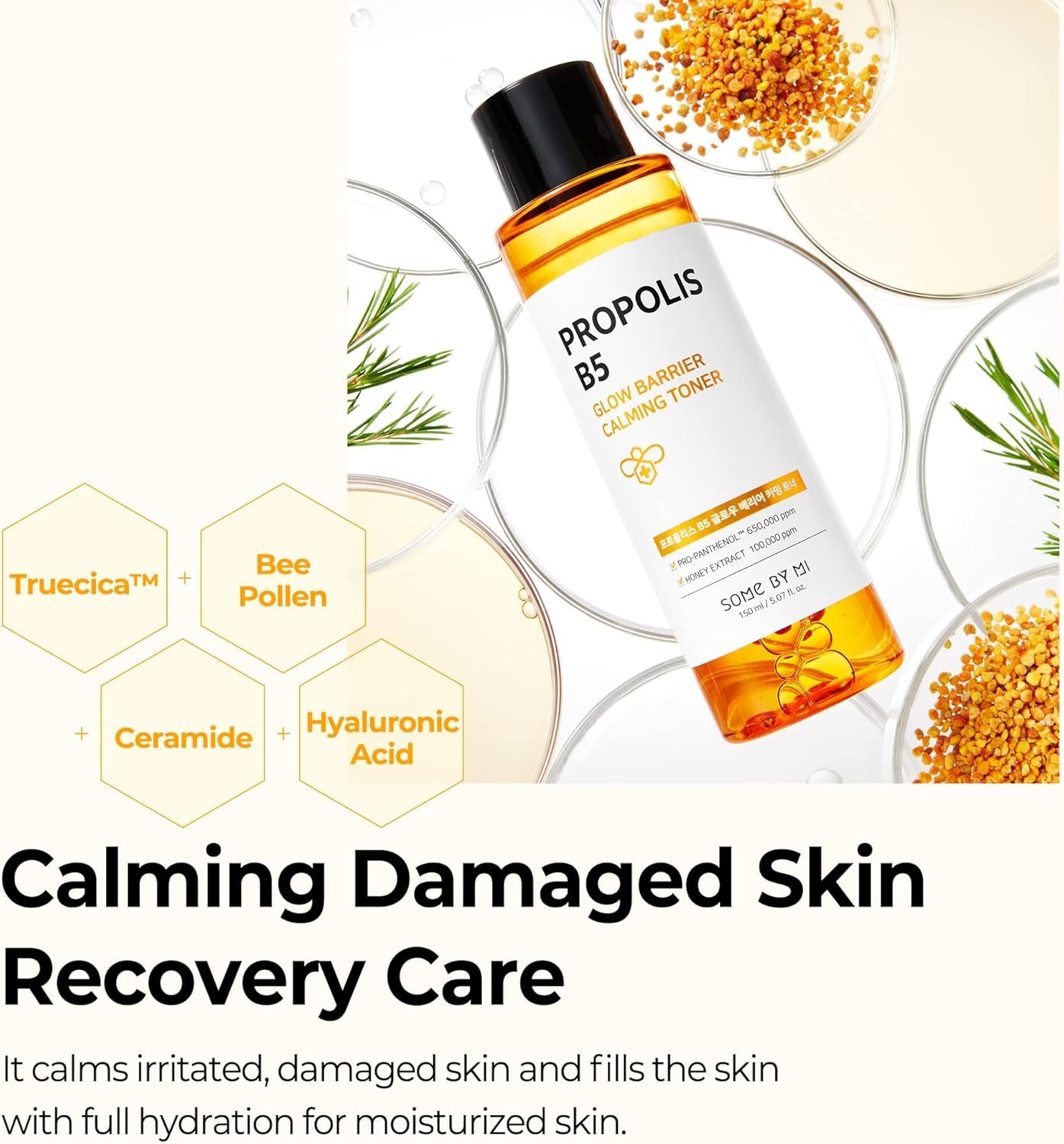 Propolis B5 Glow Barrier Calming Toner / 5.07Oz, 150Ml / Strengthen Skin Barrier with Honey Extracts/Brightening and Skin Calming Effect, Sebum and Pimple Care/Facial Skin Care