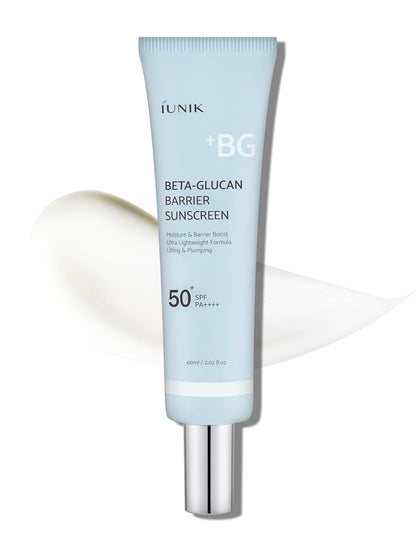 Beta-Glucan Water Barrier Moisture Daily Sunscreen Matte & No White Cast SPF 50+ PA++++ Vegan Lifting & Plumping Moisturizing Daily Sun Cream for Dry Oily Sensitive Skin Korean Skincare