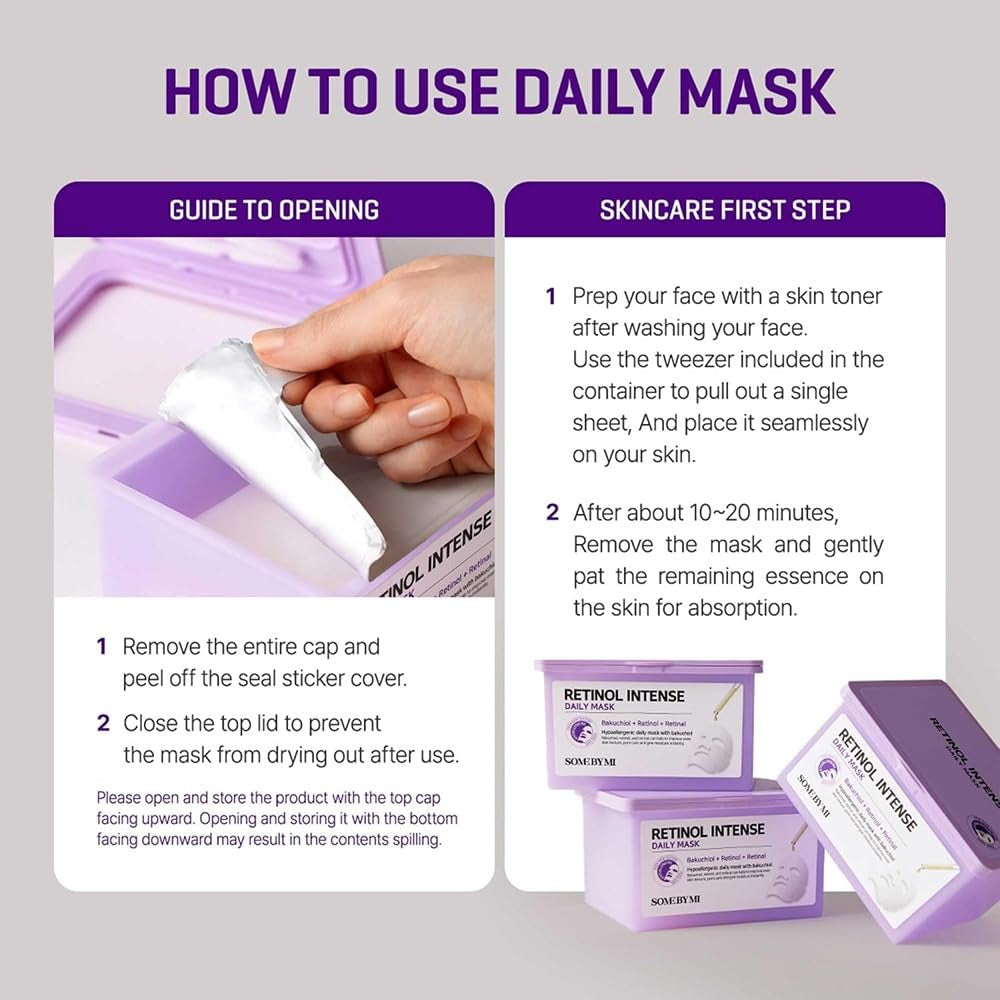 Retinol Intense Daily Mask - 30 Sheets, 11.8Oz - Mild Korean Retinol Vegan Face Sheet Mask for Glass Skin Routine - Skin Texture, Elasticity and Aging Sign Care - Korean Skin Care