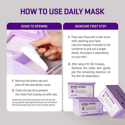 Retinol Intense Daily Mask - 30 Sheets, 11.8Oz - Mild Korean Retinol Vegan Face Sheet Mask for Glass Skin Routine - Skin Texture, Elasticity and Aging Sign Care - Korean Skin Care