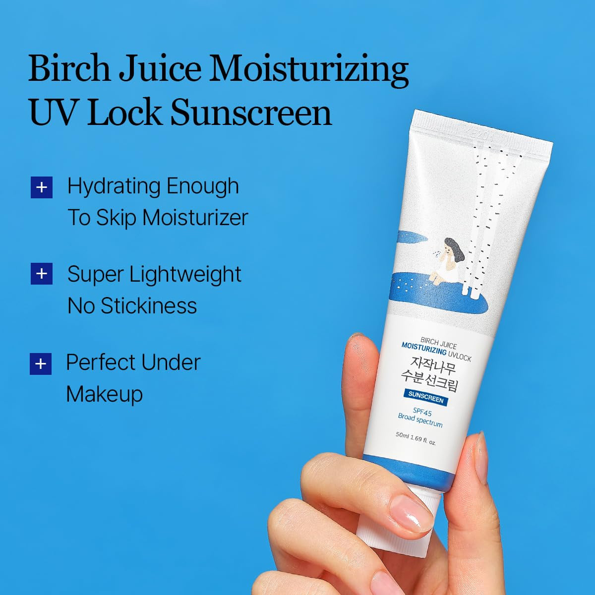 Birch Juice Moisturizing UV LOCK SPF 45 | NBC No1 SPF, Glow Sunscreen for Daily Skincare, Non-Toxic, UV Protection, Lightweight, Oil-Free, Organic, Korean Sunscreen (1.69 Fl Oz)