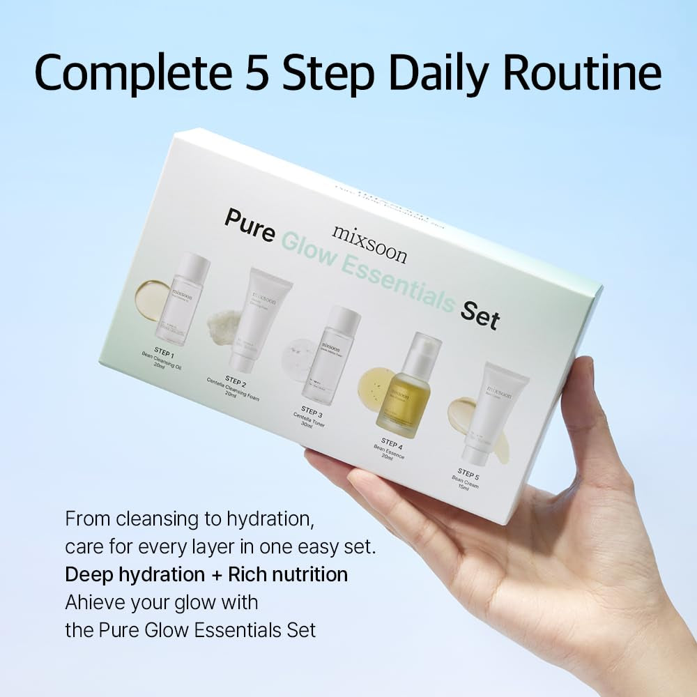 Pure Glow Essentials Set, 5-Step Skincare Kit, Gentle & Hydrating, for All Skin Types, 5 Items Korean Glass Skin Care 29.57 Fl. Oz.