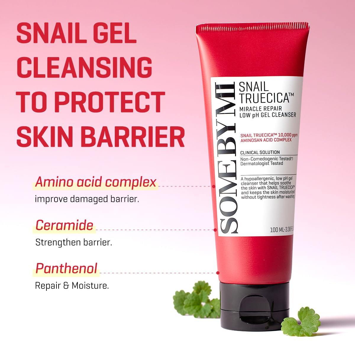 Snail Truecica Miracle Repair Low Ph Gel Cleanser - 3.38Oz, 100Ml - Made from Snail Mucin for Sensitive Skin - Daily Face Wash for Deep Cleansing and Skin Moisturizing - Korean Skin Care