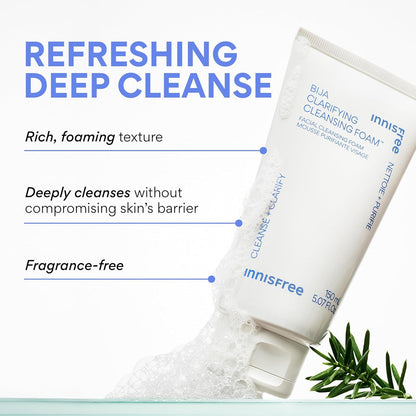 Bija Clarifying Foam Cleanser with Salicylic Acid & Castor Oil, Korean Skincare, Gentle Face Wash, Sulfate-Free Formula