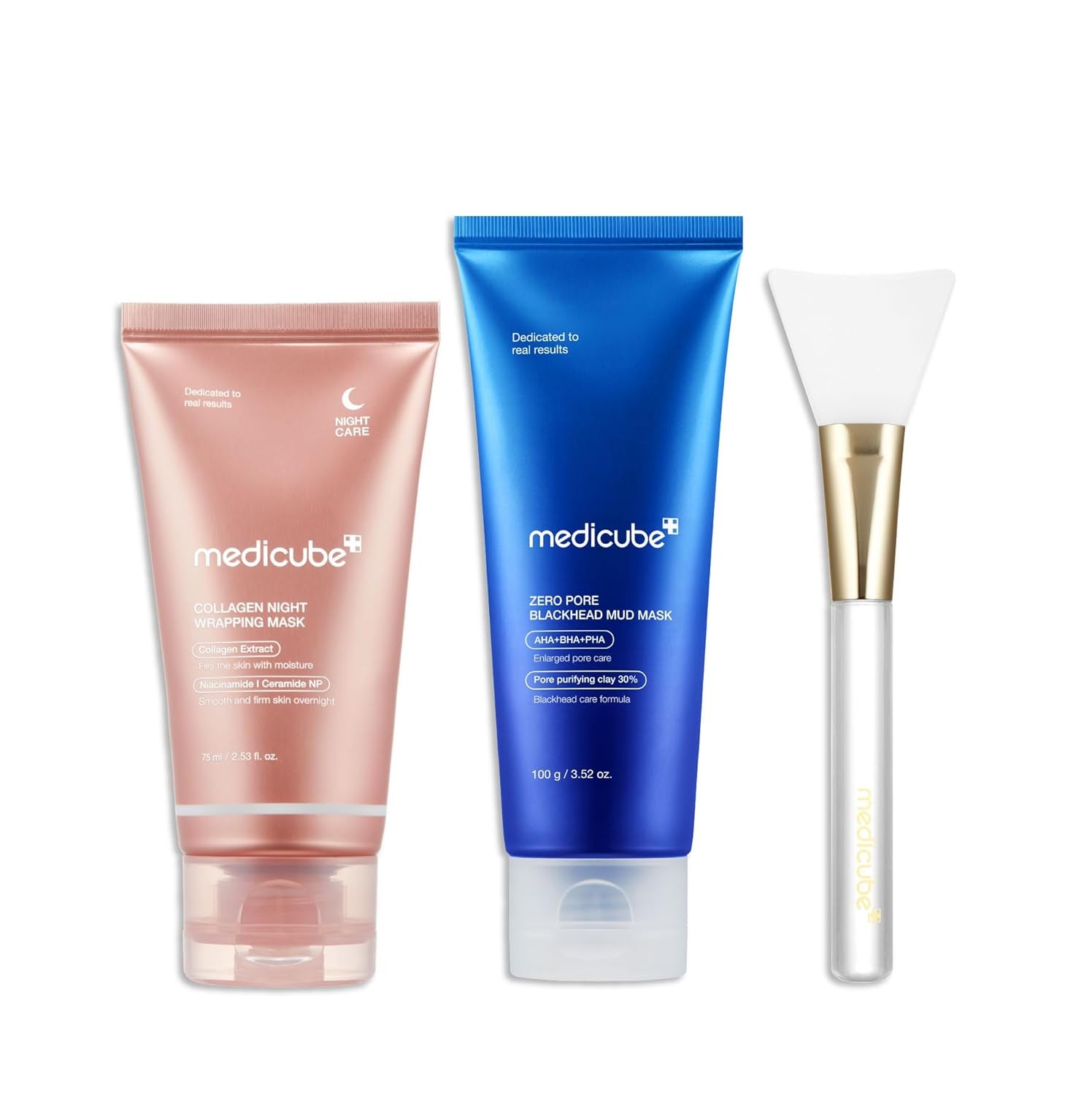Korean Viral Glass Skin Faical Mask Duo: Collagen Overnight Wrapping Peel off Facial Mask Pack and Zero Pore Blackhead Mud Facial Mask and Jelly Brush