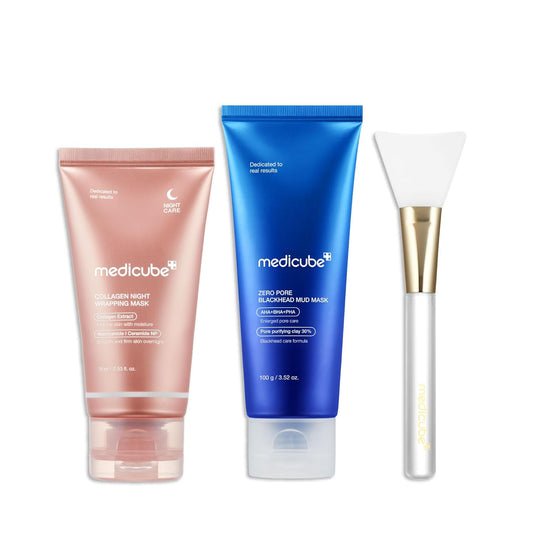 Korean Viral Glass Skin Faical Mask Duo: Collagen Overnight Wrapping Peel off Facial Mask Pack and Zero Pore Blackhead Mud Facial Mask and Jelly Brush
