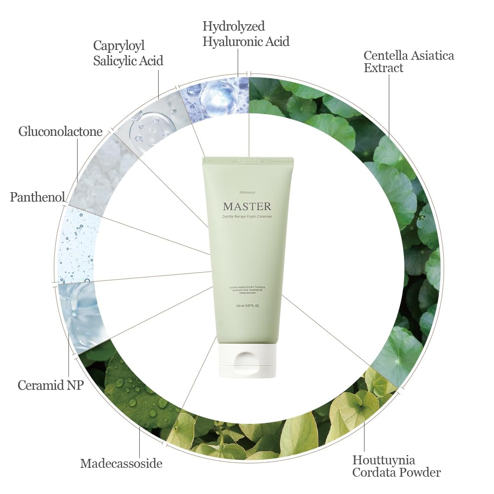 ] Master Gentle Recipe Foam Cleanser 5.07 Fl Oz / 150Ml | Mild Exfoliation Cleanser for Dry and Sensitive Skin That Improves Skin Texture and Sebum Care | Vegan, Cruelty Free