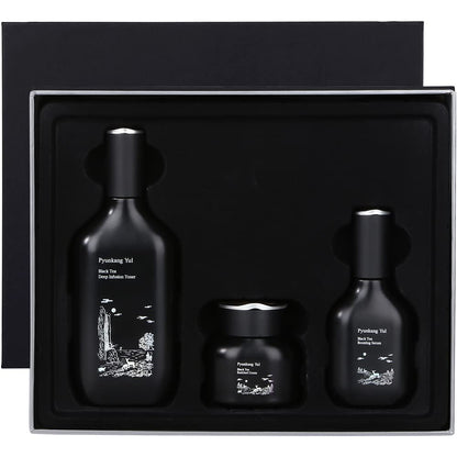 PKY Black Tea Line Gift Box Set, Deep Nurishment for Anti-Aging, Rich Moisture Toner, Revitalizing Serum & Nourishing Cream, Zero-Irritation (3-Item Set)