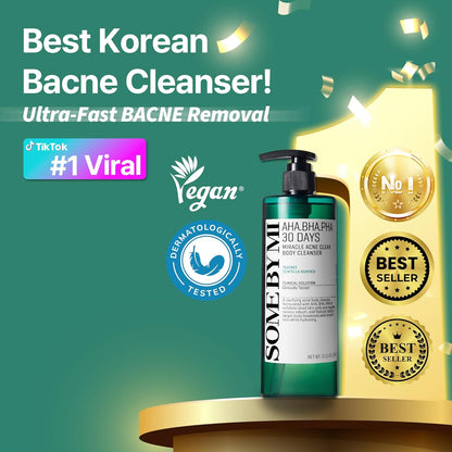 AHA BHA PHA 30 Days Miracle Acne Clear Body Cleanser - 13.5Oz, 400Ml - Daily Exfoliating Tea Tree Acne Body Wash with Salicylic Acid - Deep Cleanses Sebum and Impurities - Korean Skin Care