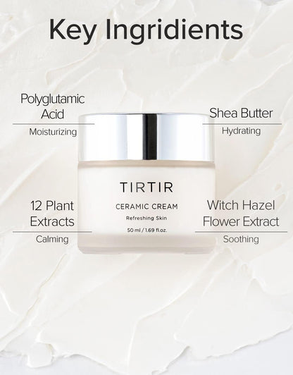 Natural Ceramide Cream | Deep Moisturizer for Glass Skin, Polyglutamic Acid, Centella Asiatica Extract, Skin Barrier, Lightweight, Mild, Nature Derived Ingredients, Dry Skin, Korean Skincare