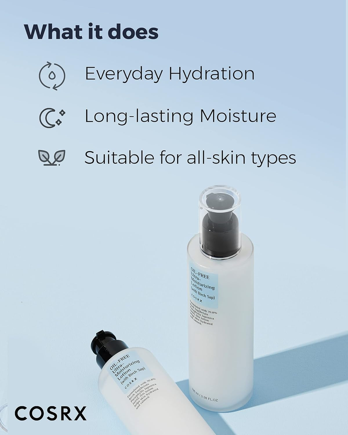 Oil Free Lotion with Birch Sap, Daily Acne Facial Moisturizer, Hydrating Moisturizer for All Skin Types, Korean Skin Care, Paraben Free, 3.38 Fl.Oz / 100Ml