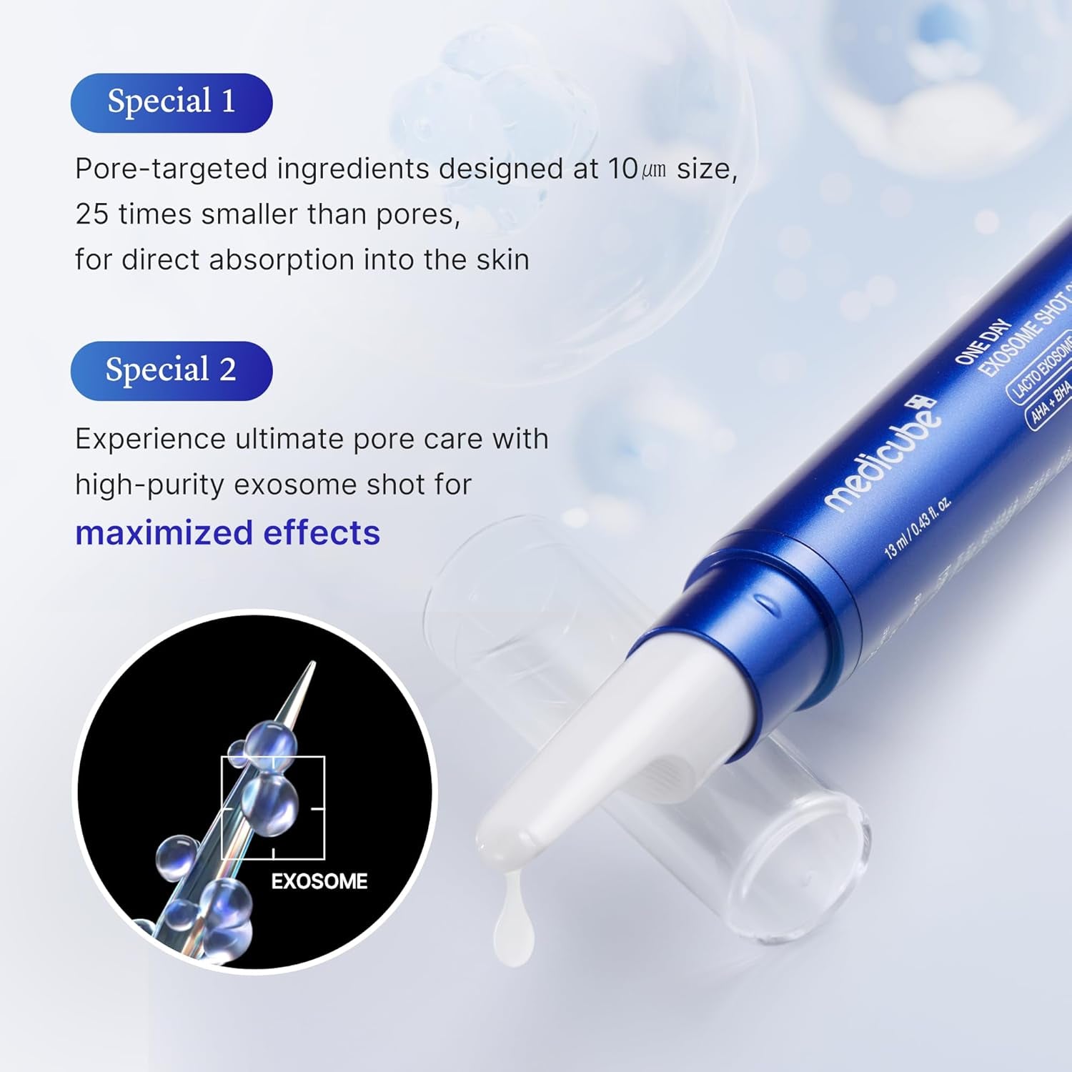 Zero Exosome Shot 25,000 PPM Spicule Facial Serum | Liquid Skin Booster Serum | Exosome, AHA+BHA+PHA | Pore Care, Dead Skin Cells, Skin Texture | Korean Skin Care 0.43 Fl.Oz