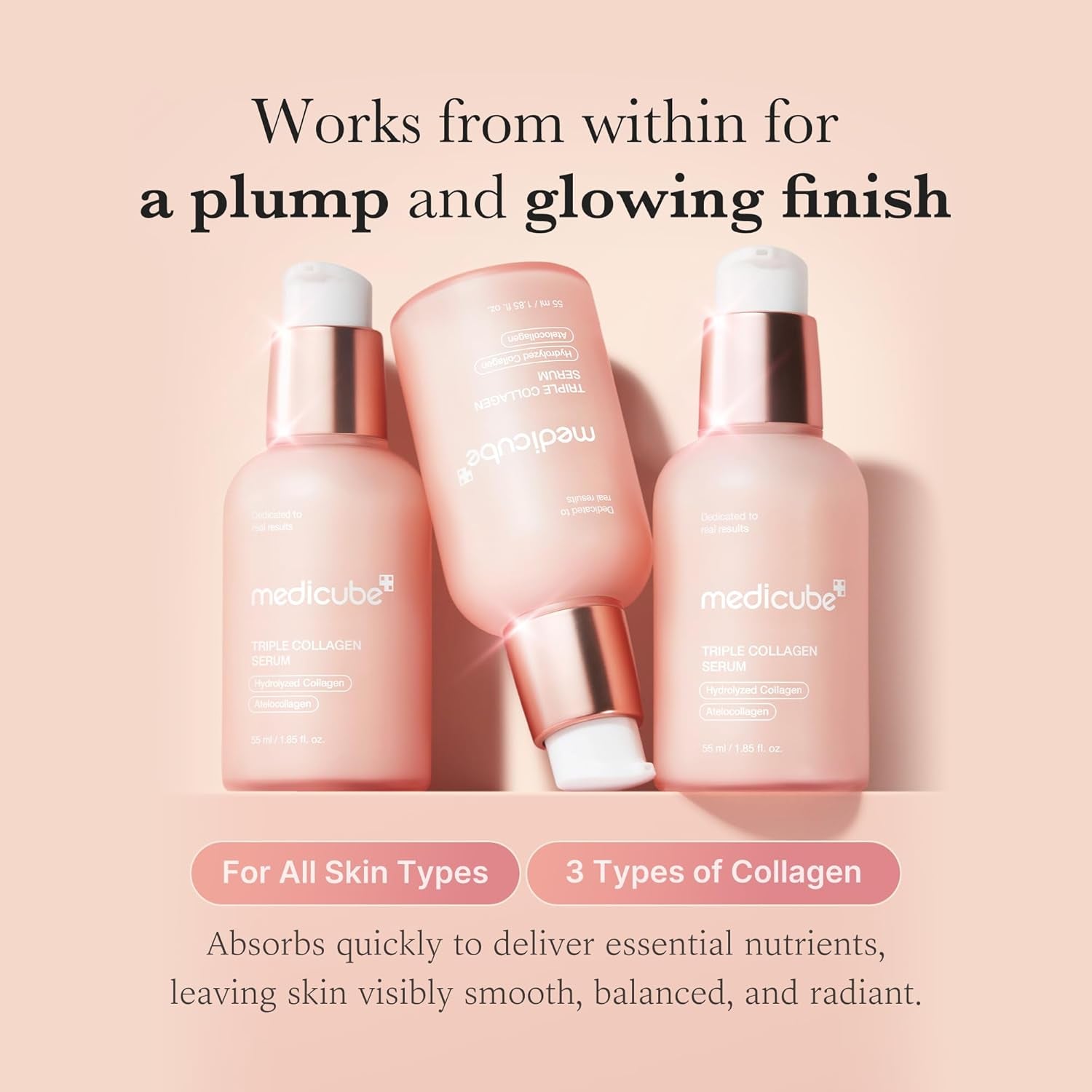 Triple Collagen Serum 1.85 Fl.Oz - Nourish Dull Skin with Triple Collagen Complex - a Lightweight Serum with Niacinamide and Hyaluronic Acid - Korean Skincare