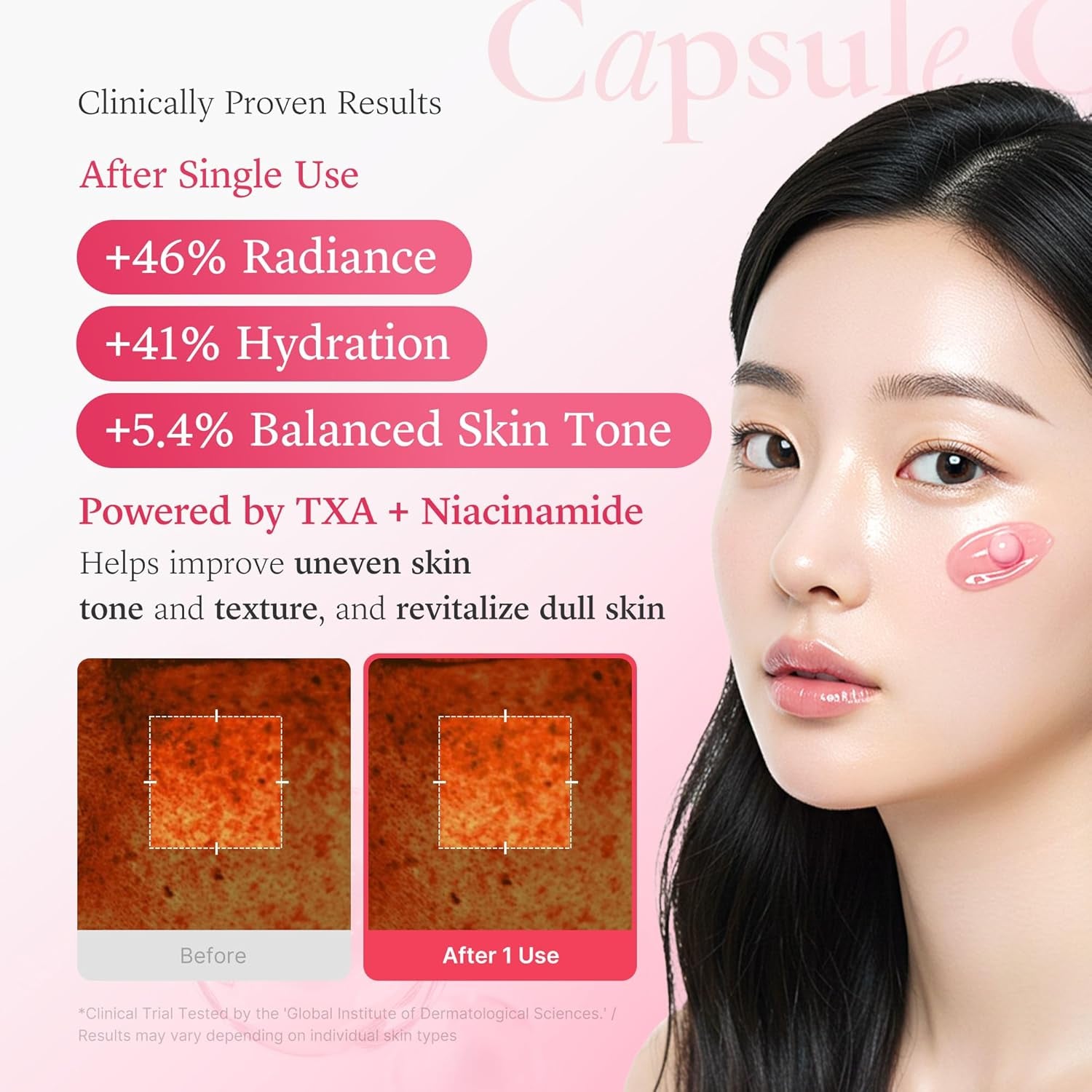 Txa+Niacinamide Capsule Cream | Dual Radiance Moisturizer, Ideal for Use after Spot Care | for Uneven Skin Tone, Texture & Hydration | 99% Pure Tranexamic Acid | Korean Skincare | 1.94Oz