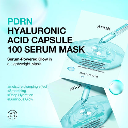PDRN Hyaluronic Acid Capsule 100 Serum Mask, Everyday Glow Korean Sheet Mask with Salmon PDRN, Hyaluronic Acid, Collagen, Self Home Care Facial Mask for Glass Skin, Korean Skin Care (10EA)
