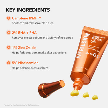 Carrotene IPMP™ Clearing Solution || Quickly Soothes Troubled Areas and Helps Clear Blemishes | Formulated with BHA, AHA, Niacinamide & Zinc Oxide | Vegan, Cruelty-Free (0.67Fl.Oz.)