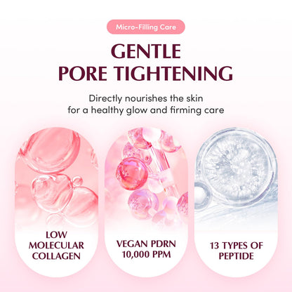 Collagen Pore-Tight up Mask - PDRN & Low Molecular Collagen for Pore Minimizing and Firming | Korean Collagen Face Mask for Glass Skin, 4 Sheets, 1.01 OZ.