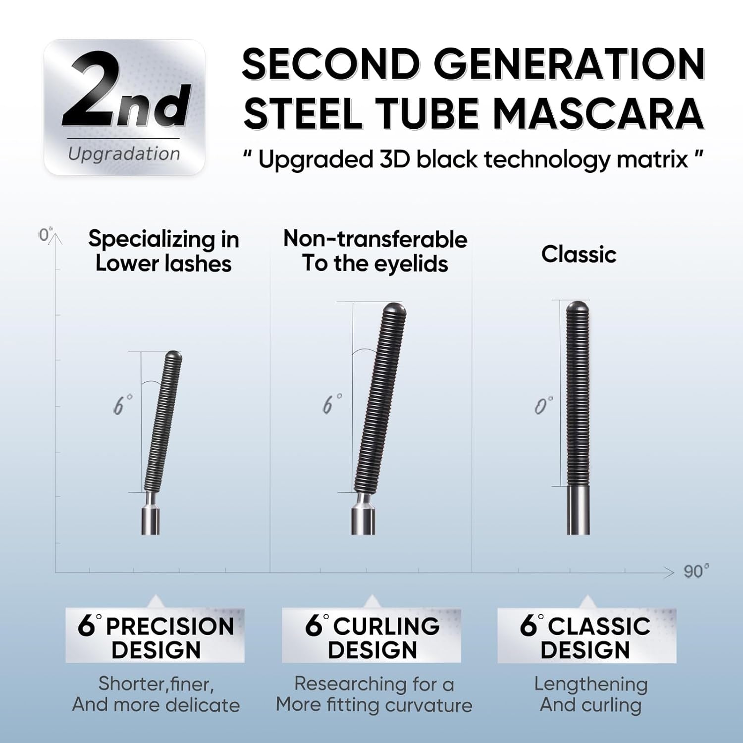 3D Curling Eyelash Iron Mascara -Waterproof, Volumizing and Lengthening, Smudge-Proof, Clump-Free, Ultra Fine, Black & Brown Tubing Mascara, Classic & Upgraded Edition, Suitable for All Types