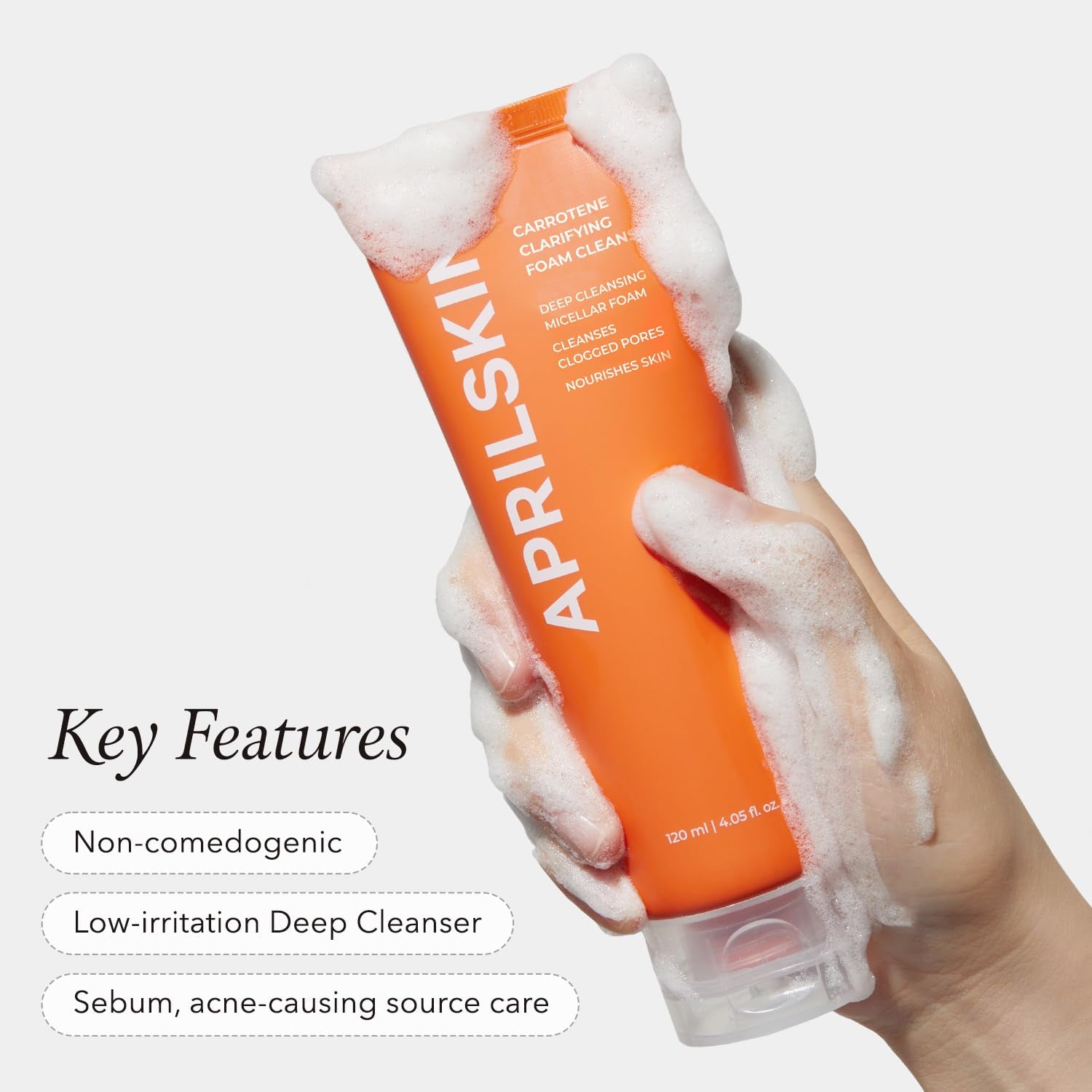 Carrotene Clarifying Foam Cleanser - Deep Cleansing with Bhas & Sebum Control for Oily, Sensitive, Acne-Prone Skin - 120Ml - Vegan, Cruelty Free