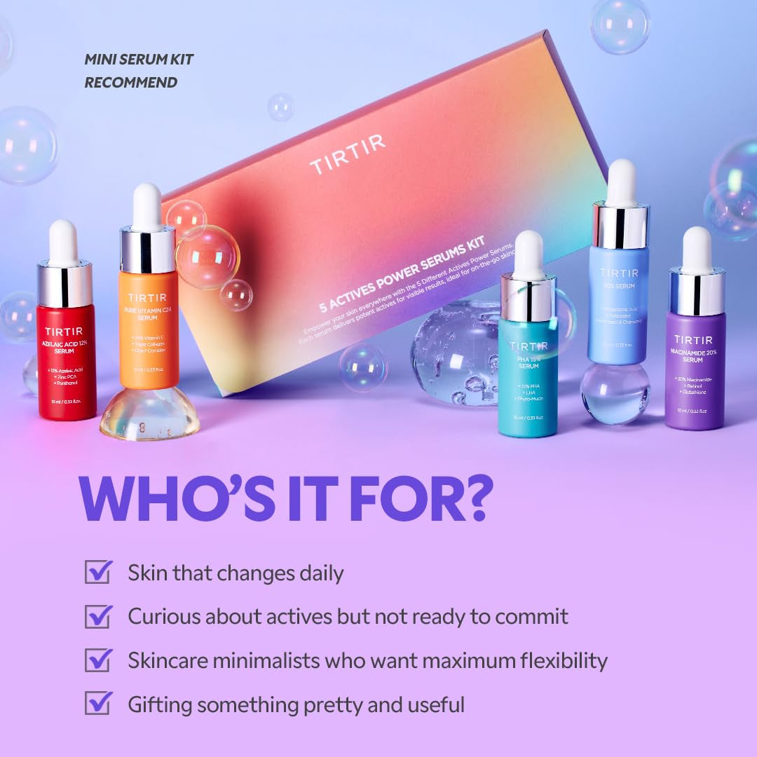 5 Actives Power Serums Kit – Korean Skin Care Set with Vitamin C, Niacinamide, Azelaic & Hyaluronic Acid, Hydrating Serum, Radiance Boost, Nourishment, Travel Essentials, Skincare Gift