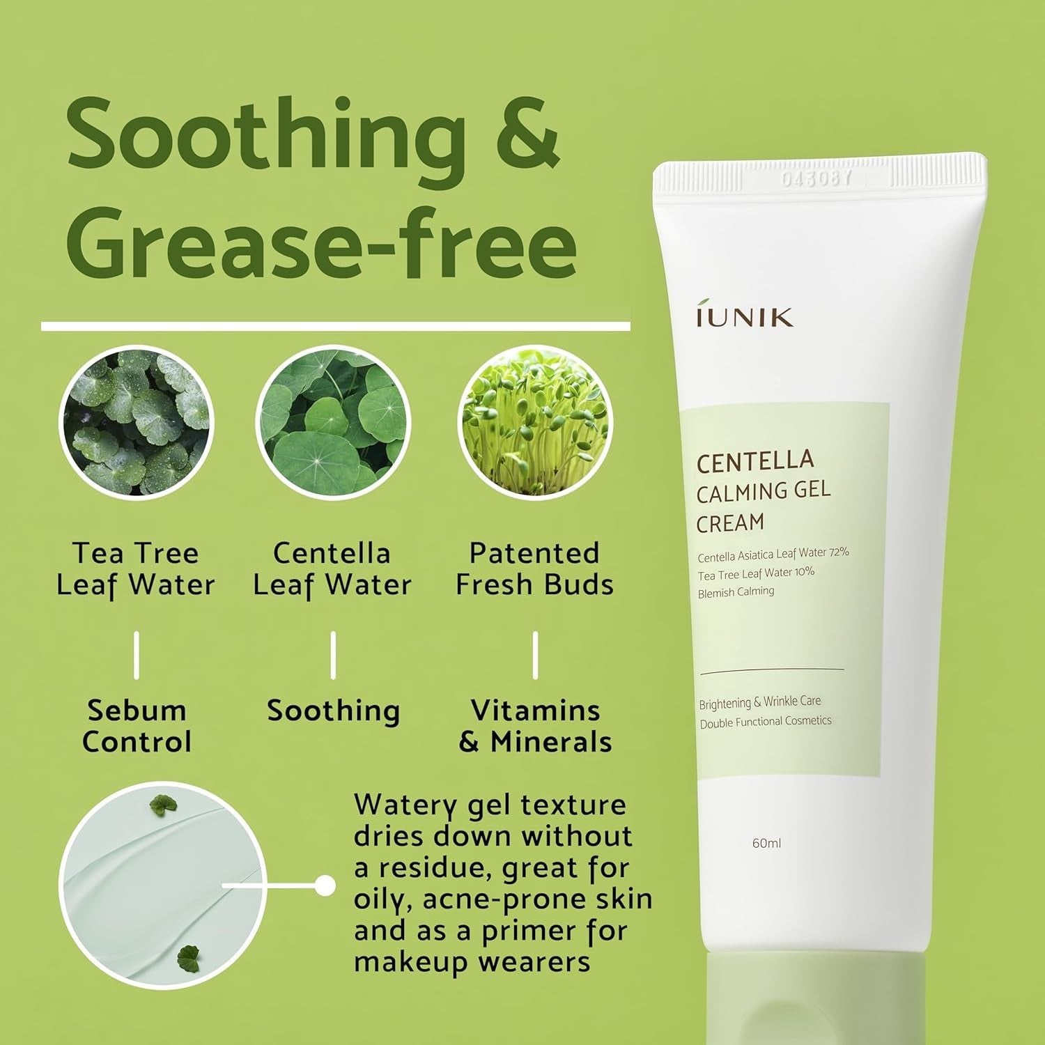 Centella Calming Gel Cream Vegan Non-Sticky Moisturizing Blemish Care W/Centella Asiatica Tea Tree Soothes Acne Rosacea Oily & Sensitive Skin Korean Skincare