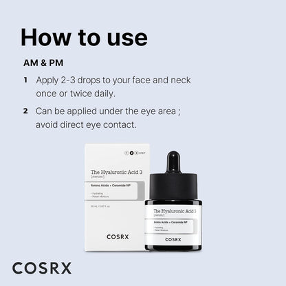 Pure Sodium Hyaluronic Acid 3% Serum, Hydration & Moisture Boosting Facial Serum for Fine Lines & Wrinkles, Plump & Repair Dry Skin, 0.67Fl.Oz/20Ml, No Artificial Fragrance, Korean Skin Care