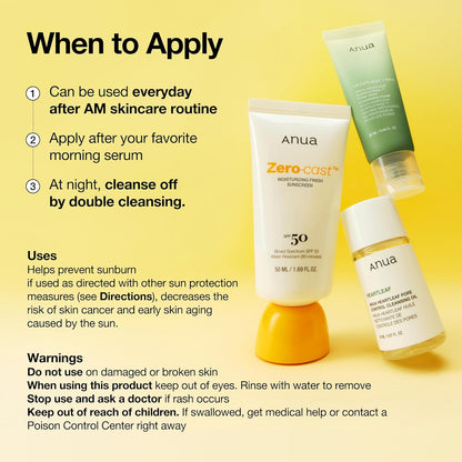 Zero-Cast Moisturizing Finish Sunscreen,Spf 50, Glow Natural Sunscreen,No White Cast, Hyaluronic Acid, Niacinamide Sun Block for Face,Oil-Free, Oxybenzone Free, Travel Essential (50Ml/1.69Fl.Oz)