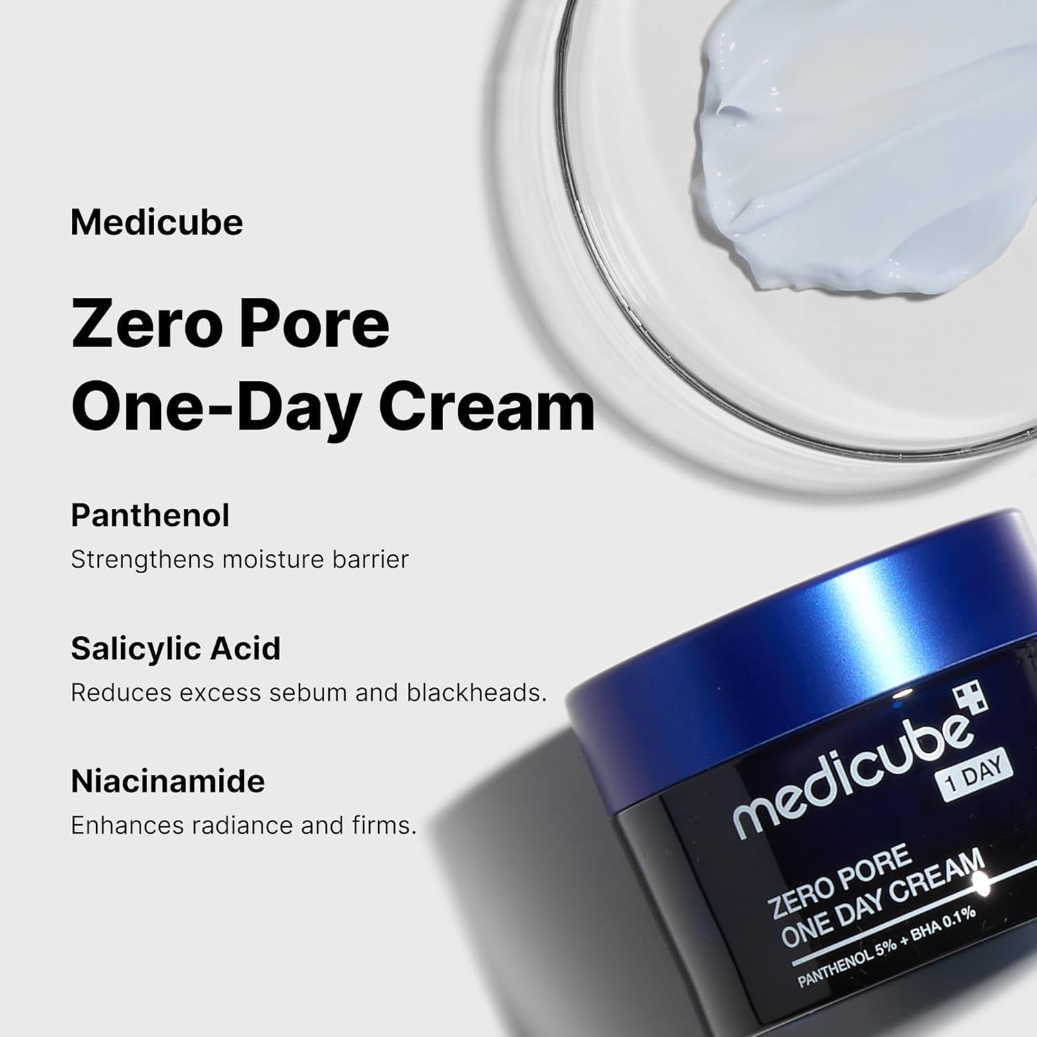 Zero Pore One-Day Cream 1.7 Fl.Oz - Visibly Smaller Pores, Controls Excess Oil - Pore Refining Cream with Panthenol, Salicylic Acid, and Niacinamide - Korean Skincare