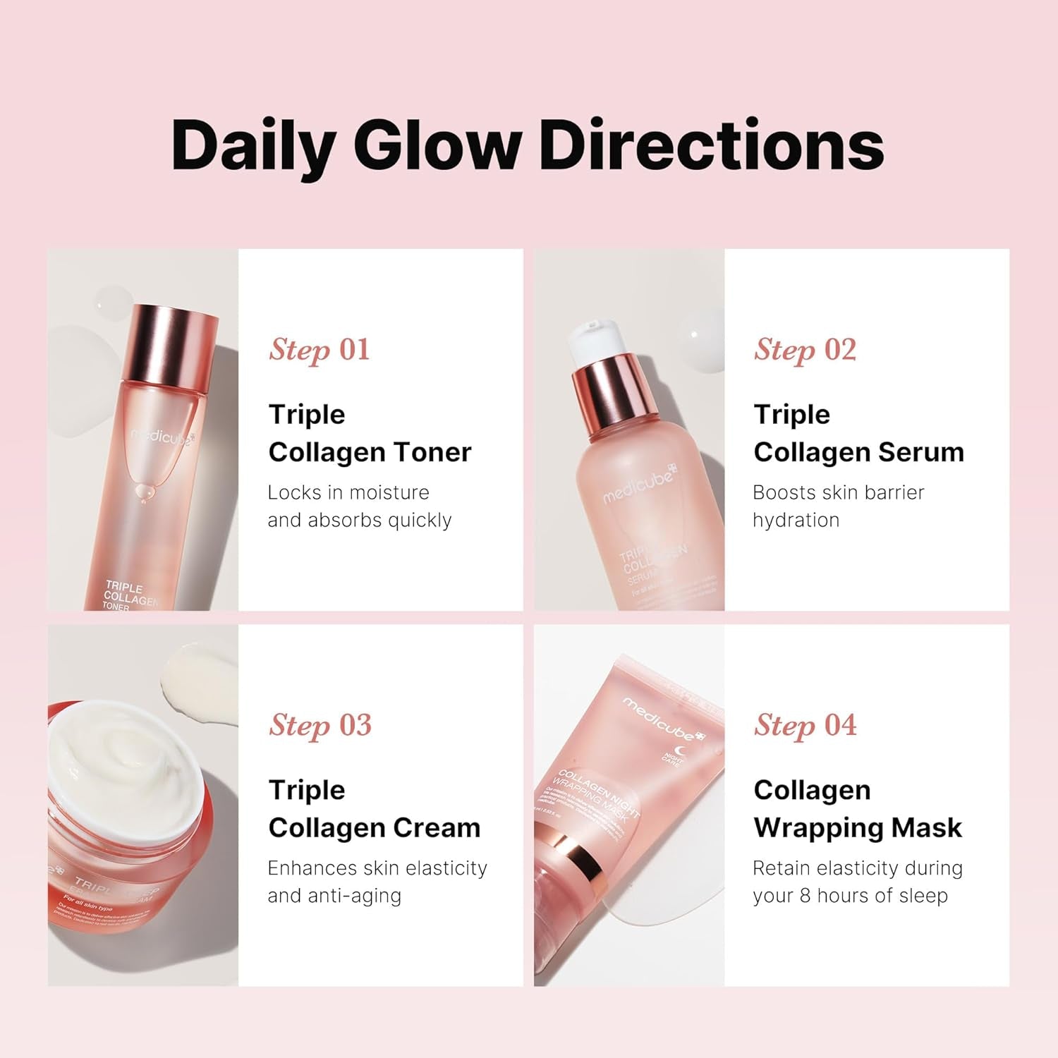 Glass Skin Collagen Trial Kit | Korean Skincare Set and Kit | Gifts for Women | 4-Step Skincare Set for Glowy Skin | Travel Size