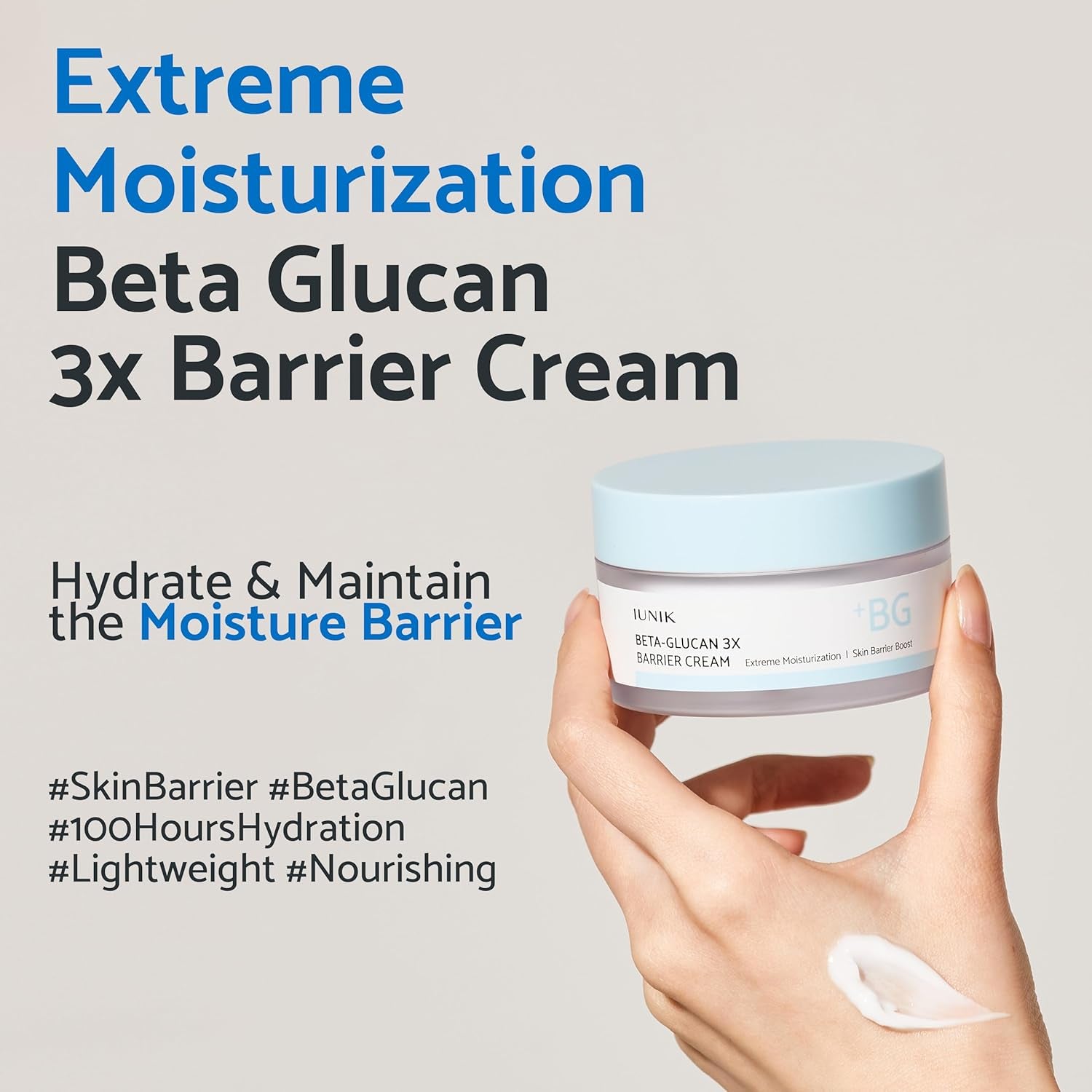 Beta-Glucan Non-Sticky Deep Moisture Hydration 3X Barrier Cream Day&Night Moisturizer Quick Absorption Barrier Strengthening for Sensitive Dry Skin with Shea Butter Panthenol Korean Skincare
