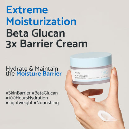 Beta-Glucan Non-Sticky Deep Moisture Hydration 3X Barrier Cream Day&Night Moisturizer Quick Absorption Barrier Strengthening for Sensitive Dry Skin with Shea Butter Panthenol Korean Skincare