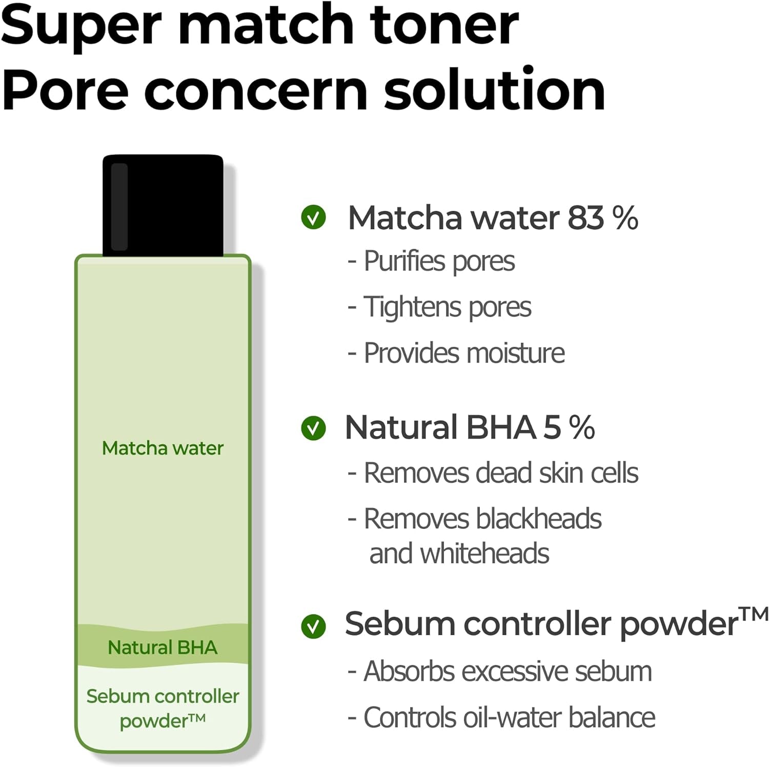 Super Matcha Pore Tightening Toner - 5.07Oz, 150Ml - Made from Matcha Extracts for Sensitive Skin - Skin Moisturizing and Purifying - Blackheads, Sebum and Pore Care - Korean Skin Care