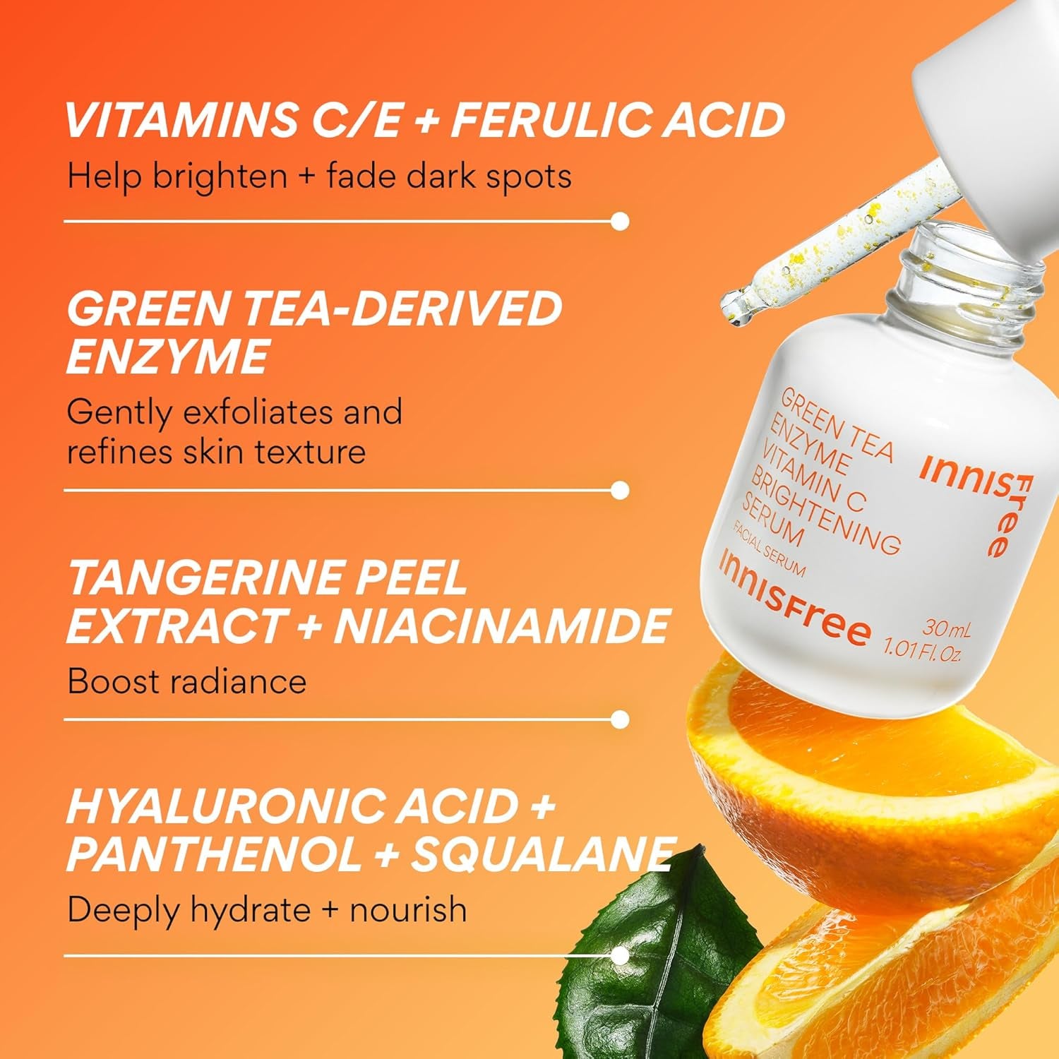 Green Tea Enzyme Vitamin C Serum for Brightening Dark Spot Correction, Korean Face Serum for Radiant Glow