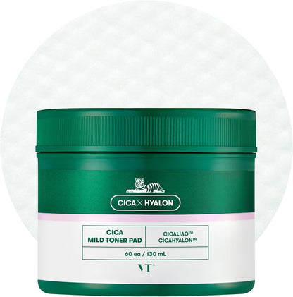CICA Mild Toner Pad (60 Pads) - Exfoliating, Hydrating, Soothing, Ph Balancing with BHA, Centella Asiatica Extract, Hyaluronic Acids for Daily Facial Use