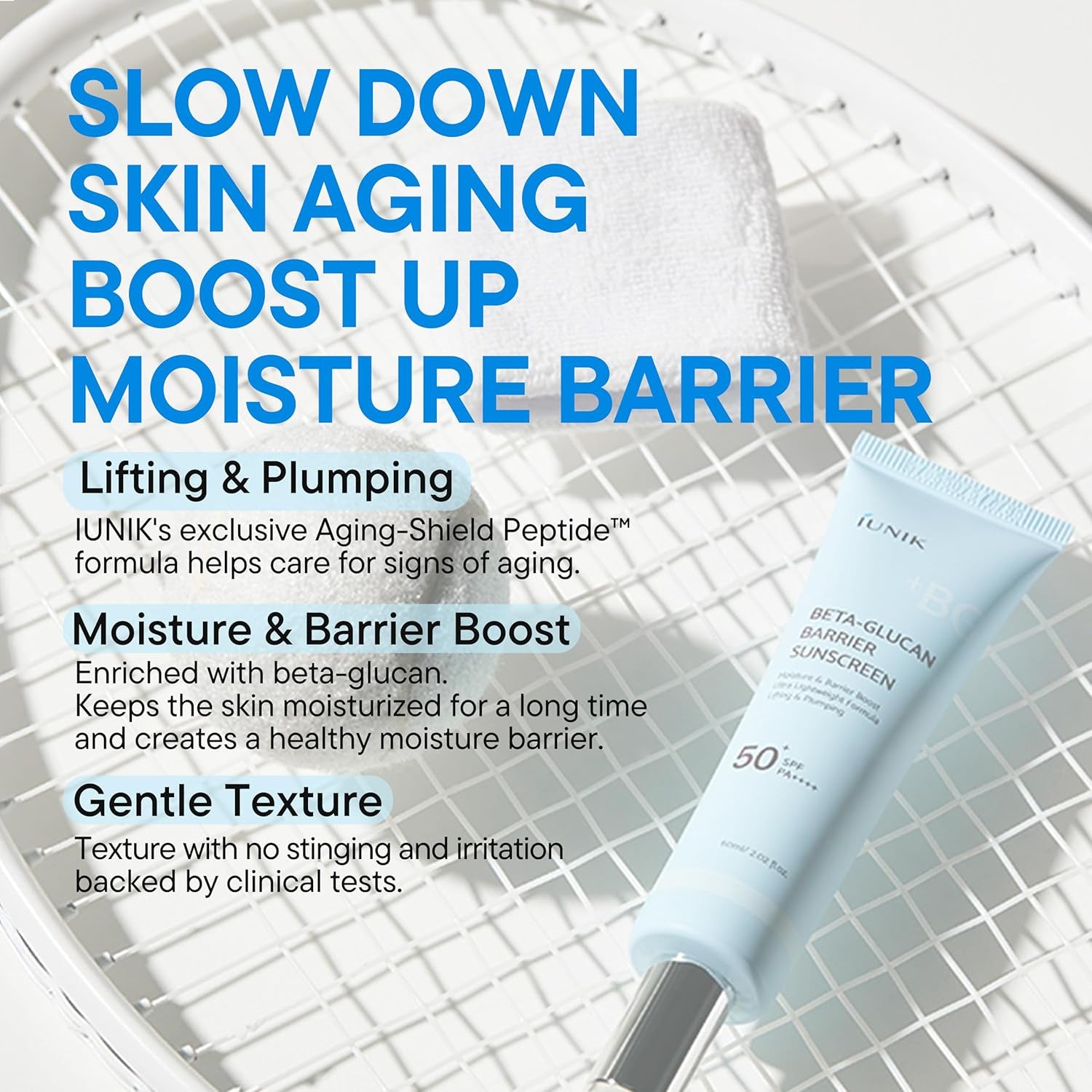 Beta-Glucan Water Barrier Moisture Daily Sunscreen Matte & No White Cast SPF 50+ PA++++ Vegan Lifting & Plumping Moisturizing Daily Sun Cream for Dry Oily Sensitive Skin Korean Skincare