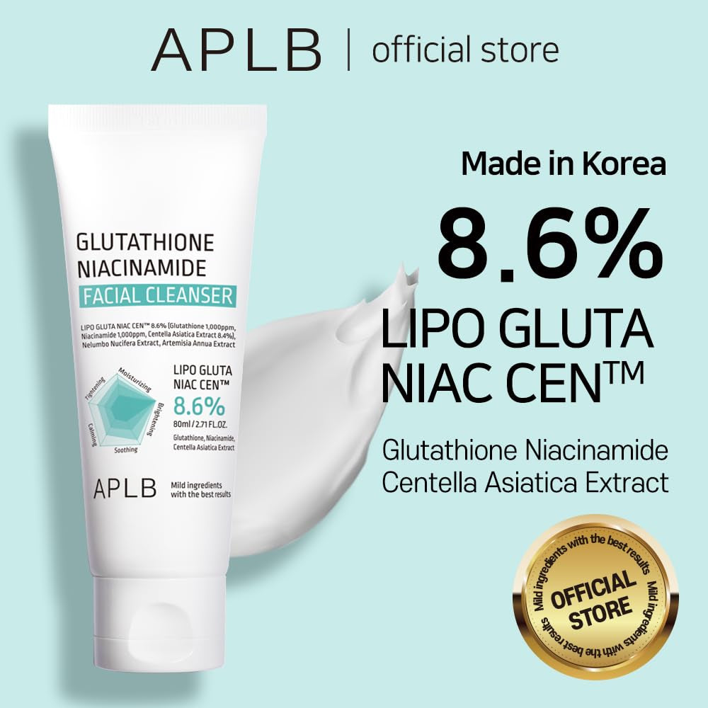 Glutathione Niacinamide Facial Cleanser | LIPO GLUTA NIAC CEN™ 8.6% 2.71 Fl.Oz/Korean Skincare, Cares for Tighten Pores & Sebum, Long Lasting Nourishment and Deep Moisture for Soft Skin