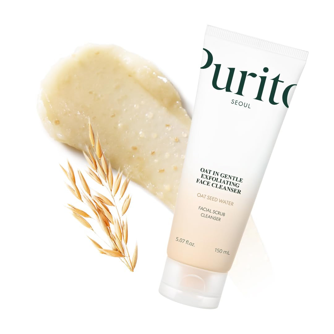 Oat Exfoliating Facial Polish Cleanser - Hydrating Daily Face Wash with Gentle Scrub Clay Pore Minimizing Panthenol, Oat Seed Water Vegan, Non-Comedogenic Korean Skin Care 5.07 Fl.Oz