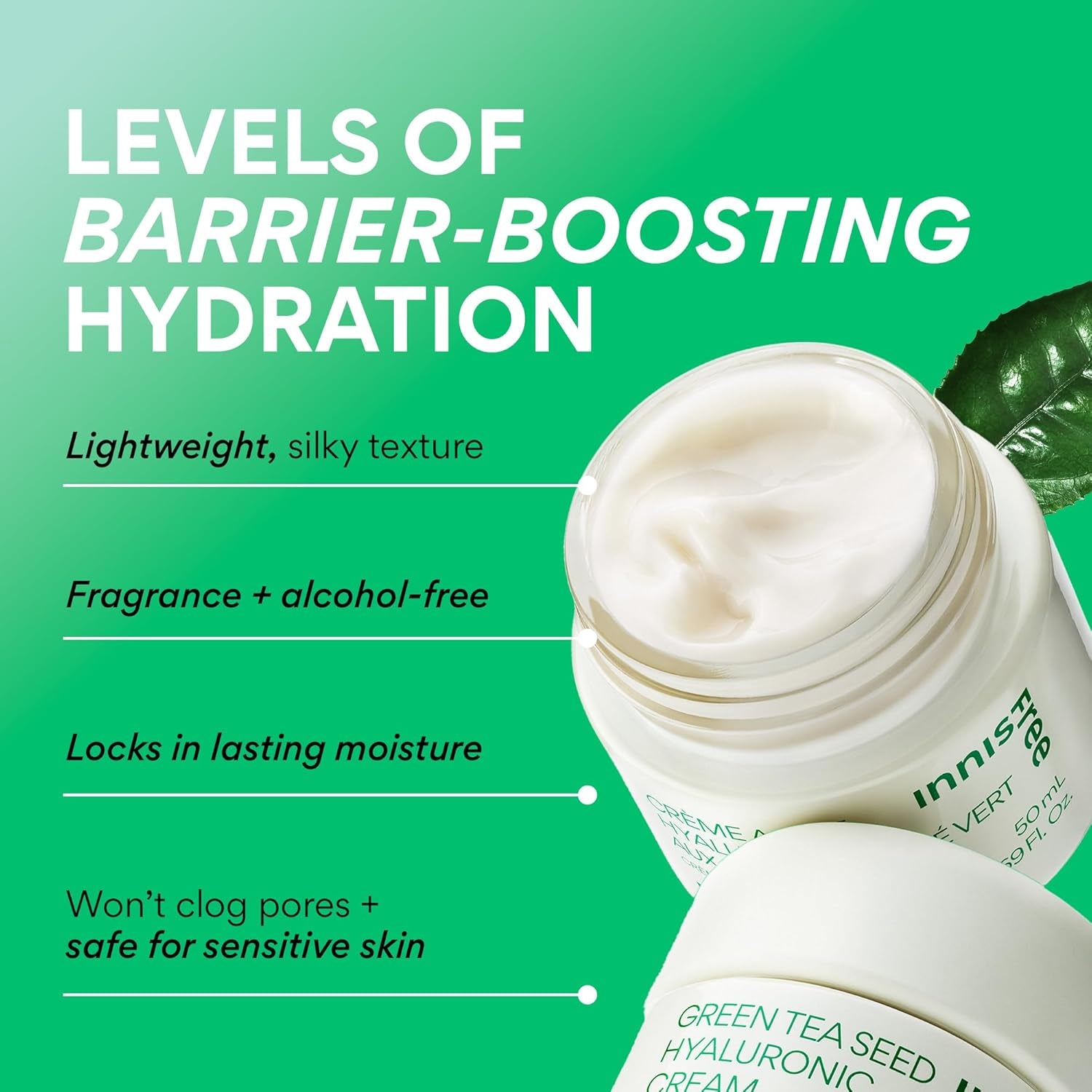Green Tea Seed Hyaluronic Acid Cream with Barrier Boosting Complex & Ceramide, Hydrating Korean Face Moisturizer and Balancing Cream