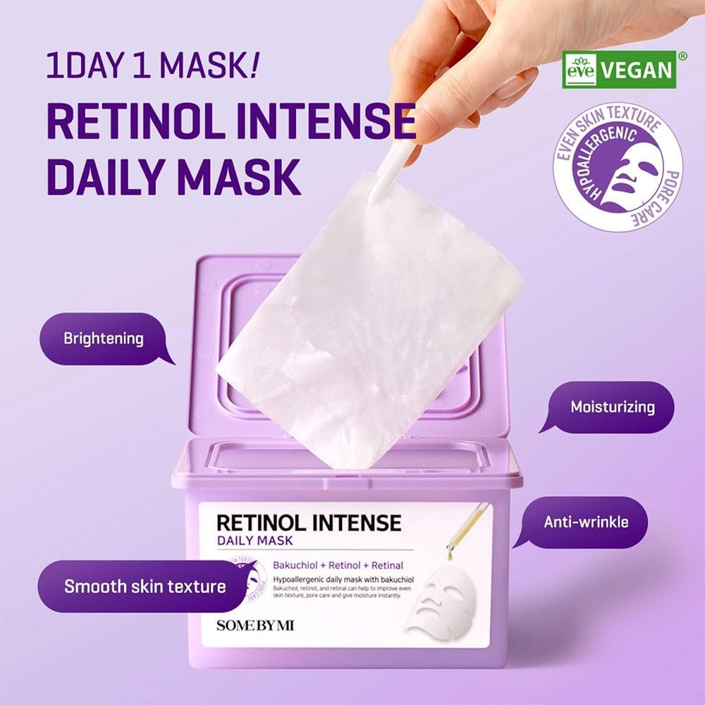 Retinol Intense Daily Mask - 30 Sheets, 11.8Oz - Mild Korean Retinol Vegan Face Sheet Mask for Glass Skin Routine - Skin Texture, Elasticity and Aging Sign Care - Korean Skin Care