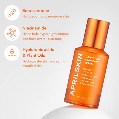 Carrotene Clarifying Facial Serum | Vegan, Non-Comedogenic | Blemish Clear, Dark Spot Corrector | Korea Skincare | Oily Skin, Sensitive Skin, Bumpy Skin | 1.25 Fl.Oz