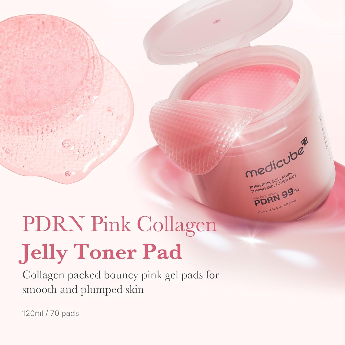 Salmon DNA PDRN Pink Collagen Jelly Pad | Korean Gel Toner Pads with Niacinamide, Madecassoside, Retinol | Soothing, Radiance & Uneven Skin Tone | Korean Skin Care | 70Pads