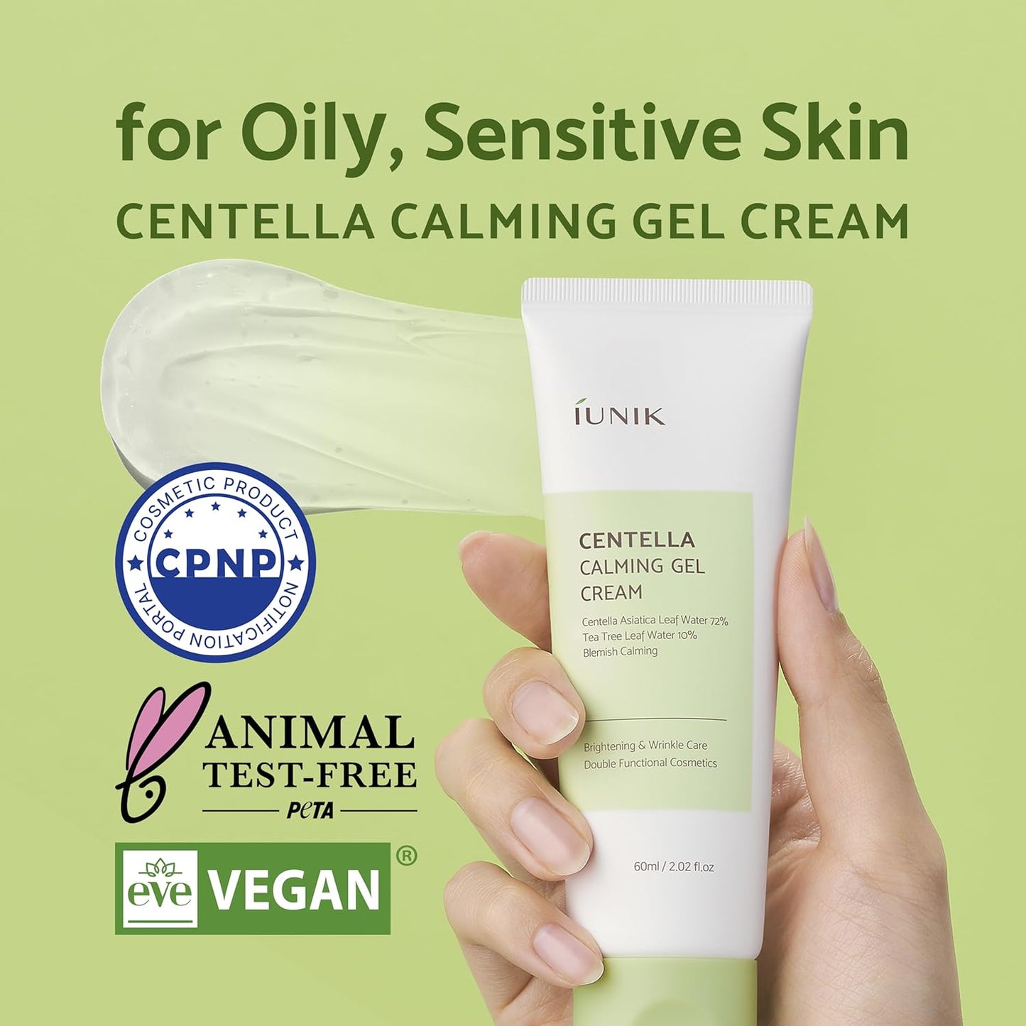 Centella 70% Calming Gel Cream Vegan Non-Sticky Moisturizing Blemish Care W/Centella Asiatica Tea Tree 10% Soothes Acne Rosacea Oily & Sensitive Skin Korean Skincare BOGO 1+1