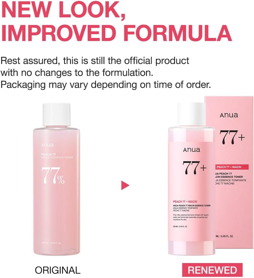 Peach 77 Niacin Essence Toner 250Ml / Brightening Toner for Face, Niacinamide, Panthenol, Ceramides, Facial Toner for Glass Skin, Korean Skin Care (8.45 Fl.Oz.)