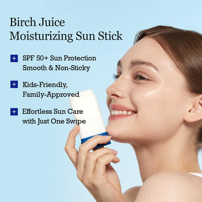 Birch Juice Moisturizing Sun Stick SPF 50 | Korean Sunscreen Stick for Face and Body, No White Cast, Outdoor & Travel-Friendly 0.67Oz