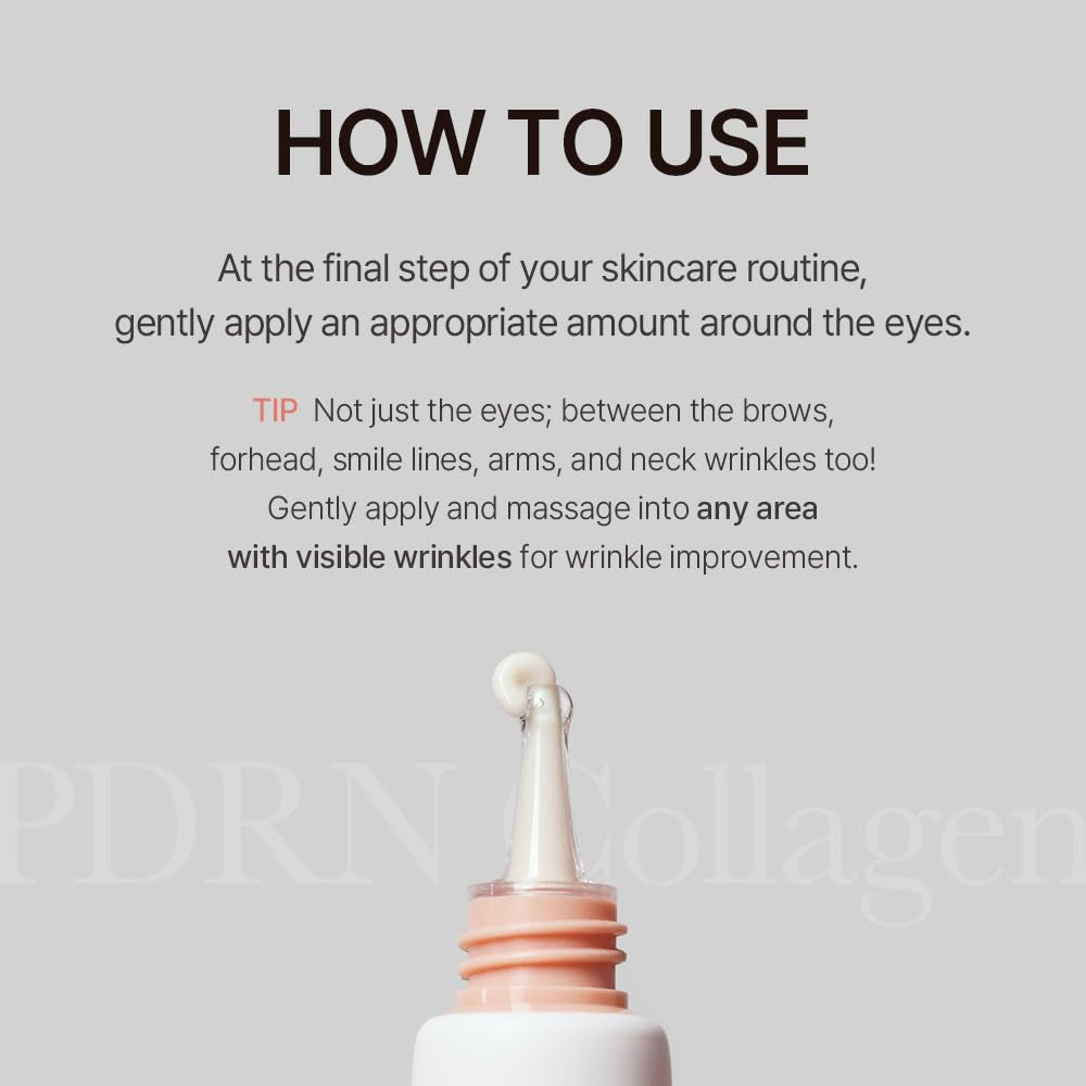 PDRN Collagen Eye Serum 0.68 Fl. Oz / 20Ml under Cream for Eye Bags Peptide Hydrating Lightweight Dropper Korean Glass Skin Care