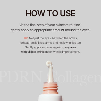 PDRN Collagen Eye Serum 0.68 Fl. Oz / 20Ml under Cream for Eye Bags Peptide Hydrating Lightweight Dropper Korean Glass Skin Care