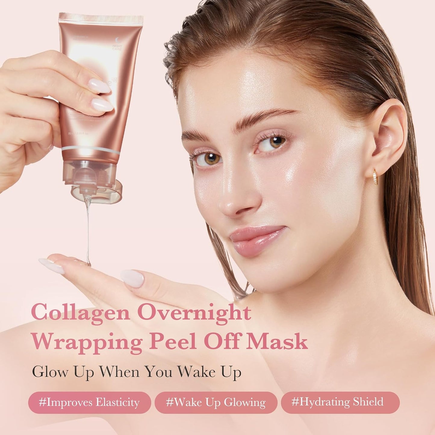 Korean Viral Glass Skin Faical Mask Duo: Collagen Overnight Wrapping Peel off Facial Mask Pack and Zero Pore Blackhead Mud Facial Mask and Jelly Brush