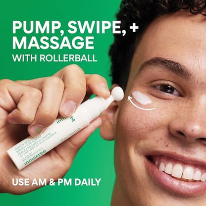 Green Tea Caffeine Depuffing Eye Serum with Niacinamide, Cooling Korean Eye Roll-On for Hydration and Brightening