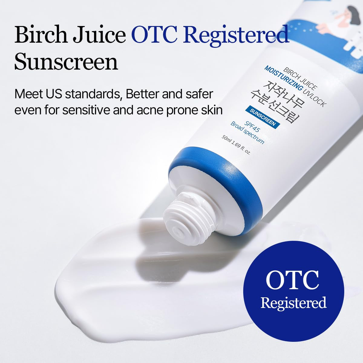 Birch Juice Moisturizing UV LOCK SPF 45 | NBC No1 SPF, Glow Sunscreen for Daily Skincare, Non-Toxic, UV Protection, Lightweight, Oil-Free, Organic, Korean Sunscreen (1.69 Fl Oz)