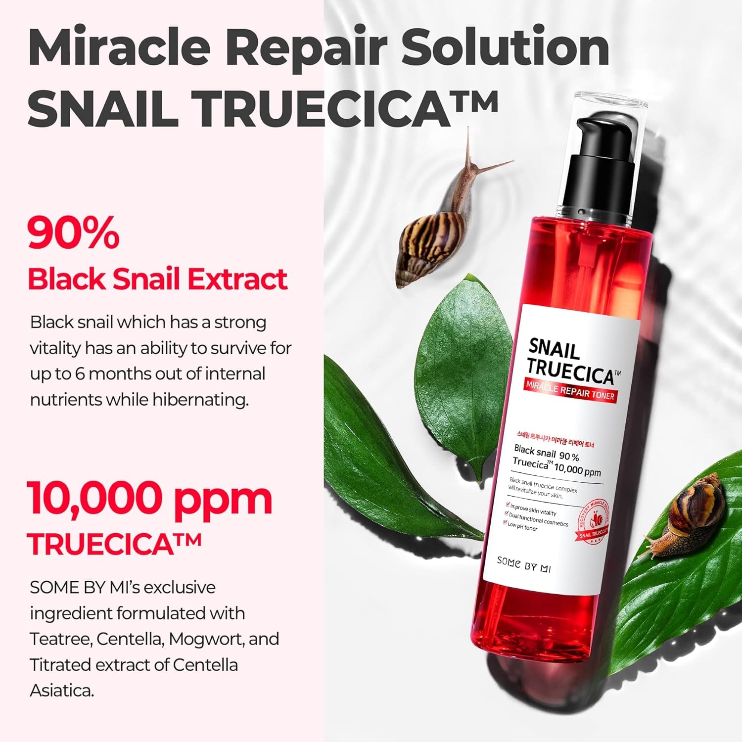 Snail Truecica Miracle Repair Toner - 4.6Oz, 135Ml - Made from Snail Mucin for Sensitive Skin - Daily Repair Face Toner with Skin Texture and Pigmentation Care - Korean Skin Care